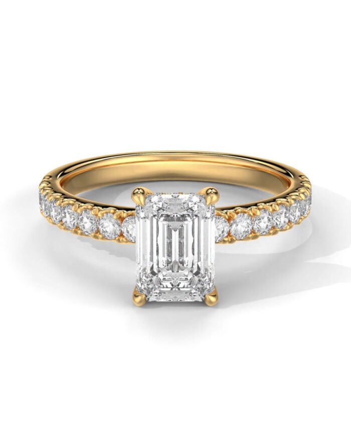 Emerald Cut Hideen Halo Engagement Ring