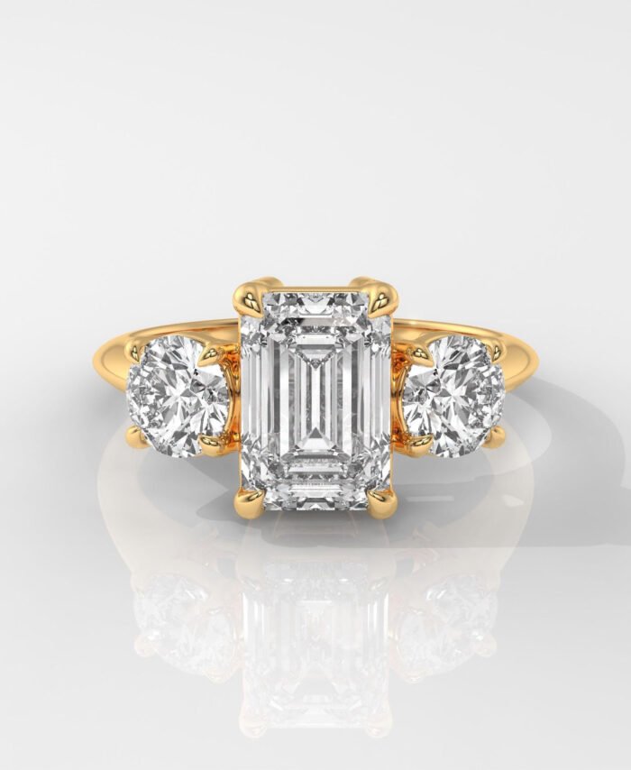 Emerald Cut Enagement Ring with Round Side Stones