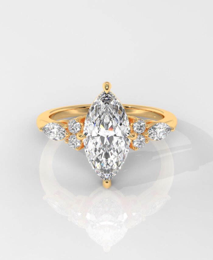 Marquise Cut Engagement Ring with Round & Pear Side Stones