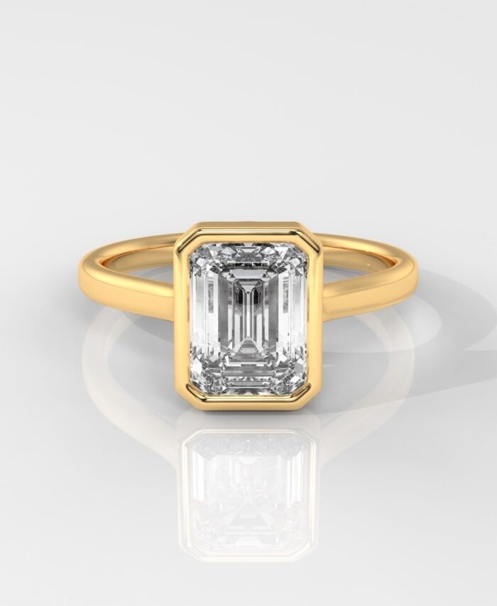 Emerald-Cut Bezel Set Diamond Engagement Ring