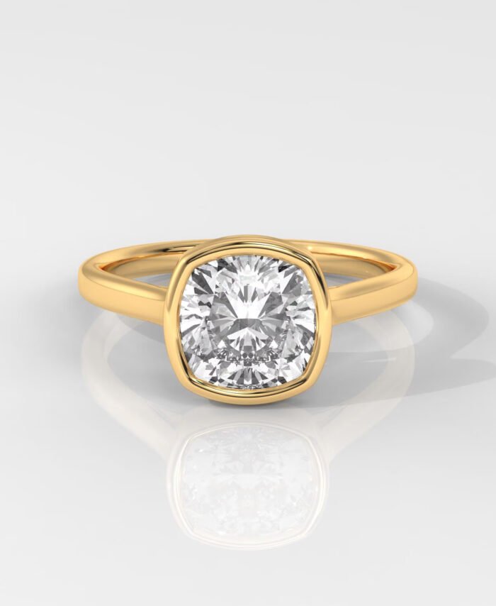 Square Cushion Cut Bezel Set Diamond Engagement Ring