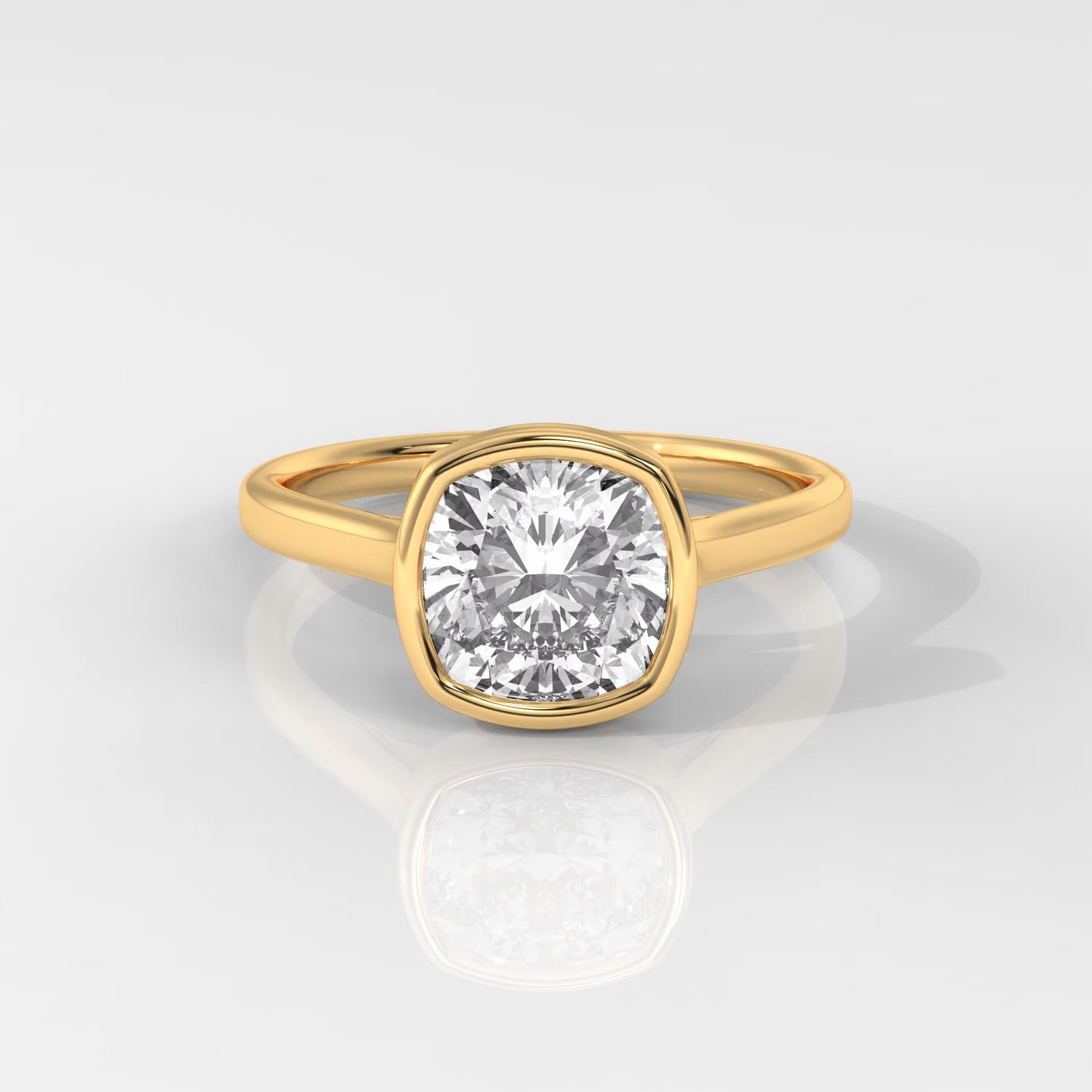 Square Cushion Cut Bezel Set Diamond Engagement Ring