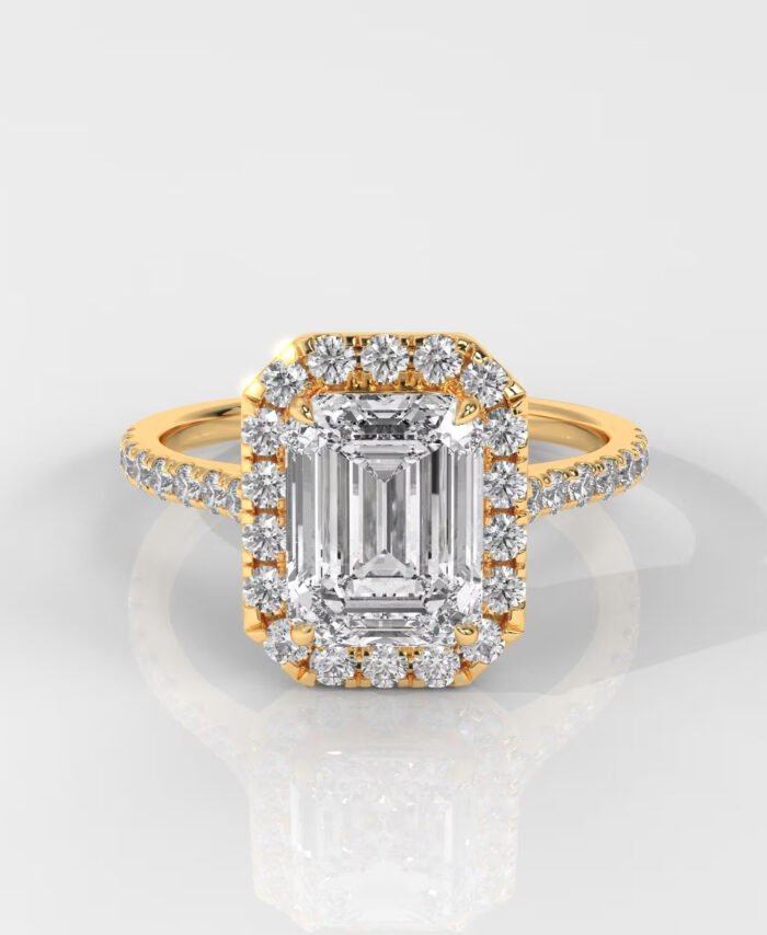 Emerald Cut Lab Grown Diamond Halo Engagement Ring