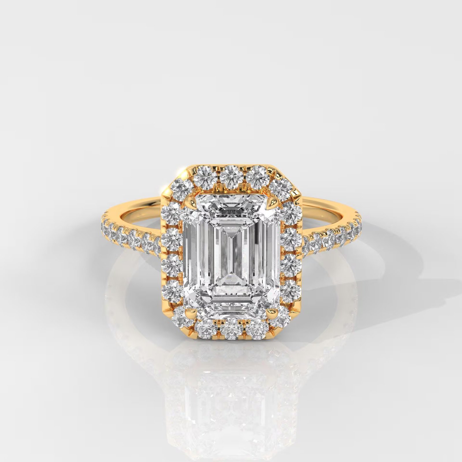 Emerald Cut Lab Grown Diamond Halo Engagement Ring