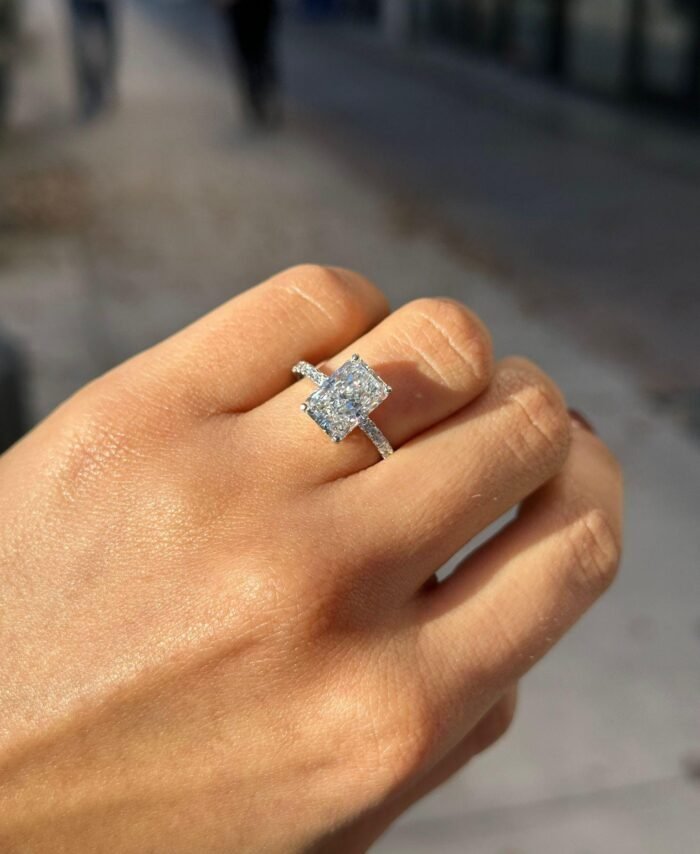 Radiant-Cut Diamond Engagement Ring with Pave Band