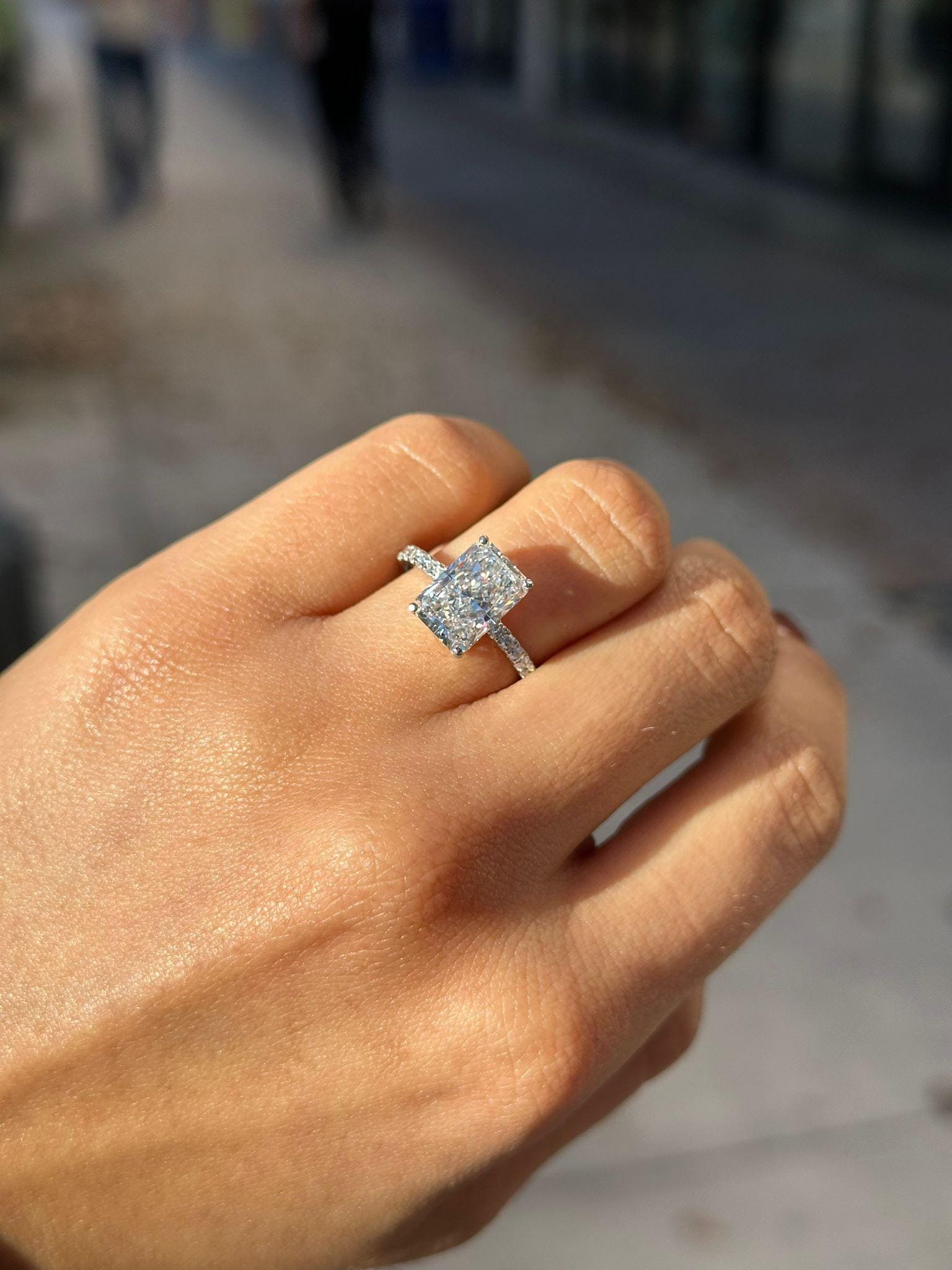 Radiant-Cut Diamond Engagement Ring with Pave Band