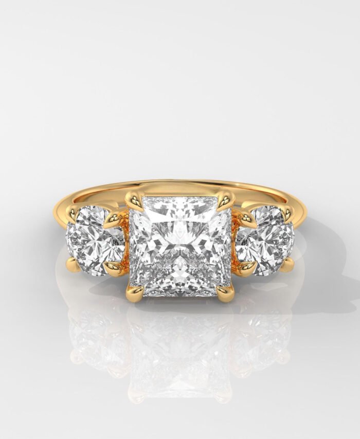 Princess Cut Engagement Ring with Round Side Stone