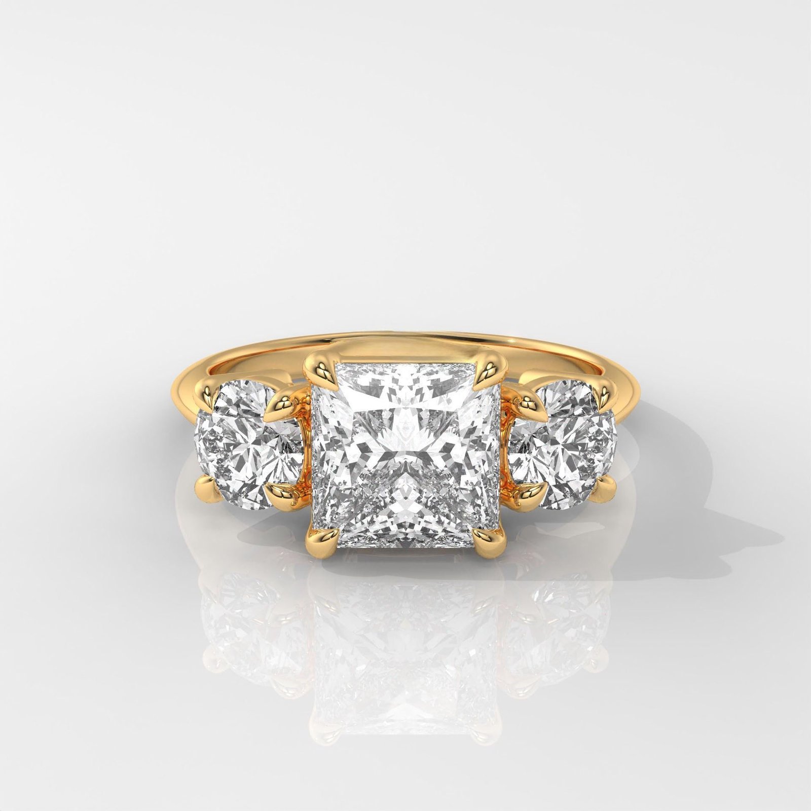 Princess Cut Engagement Ring with Round Side Stone