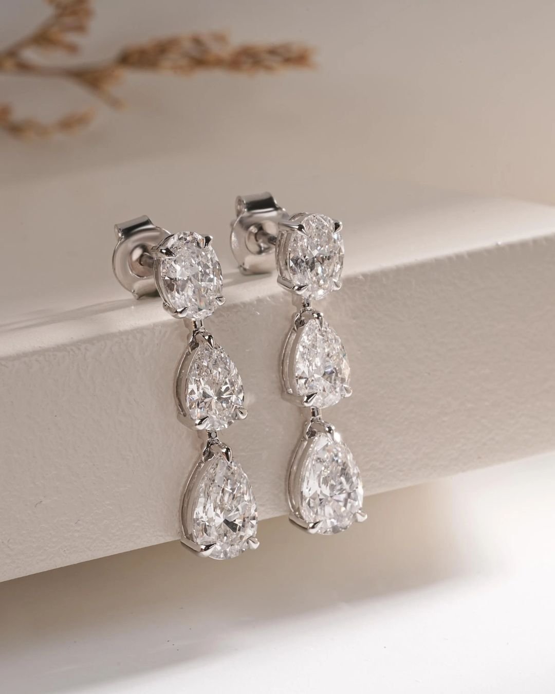 Oval & Pear Lab Grown Diamond Drop Earrings