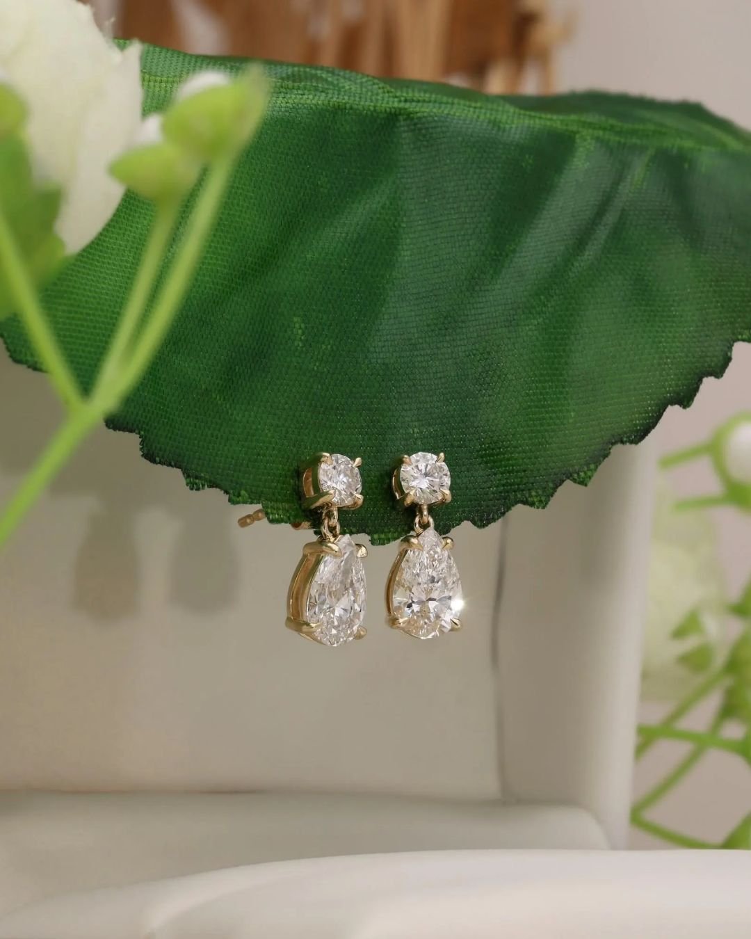 Pear Cut Dnagle Stud Earrings
