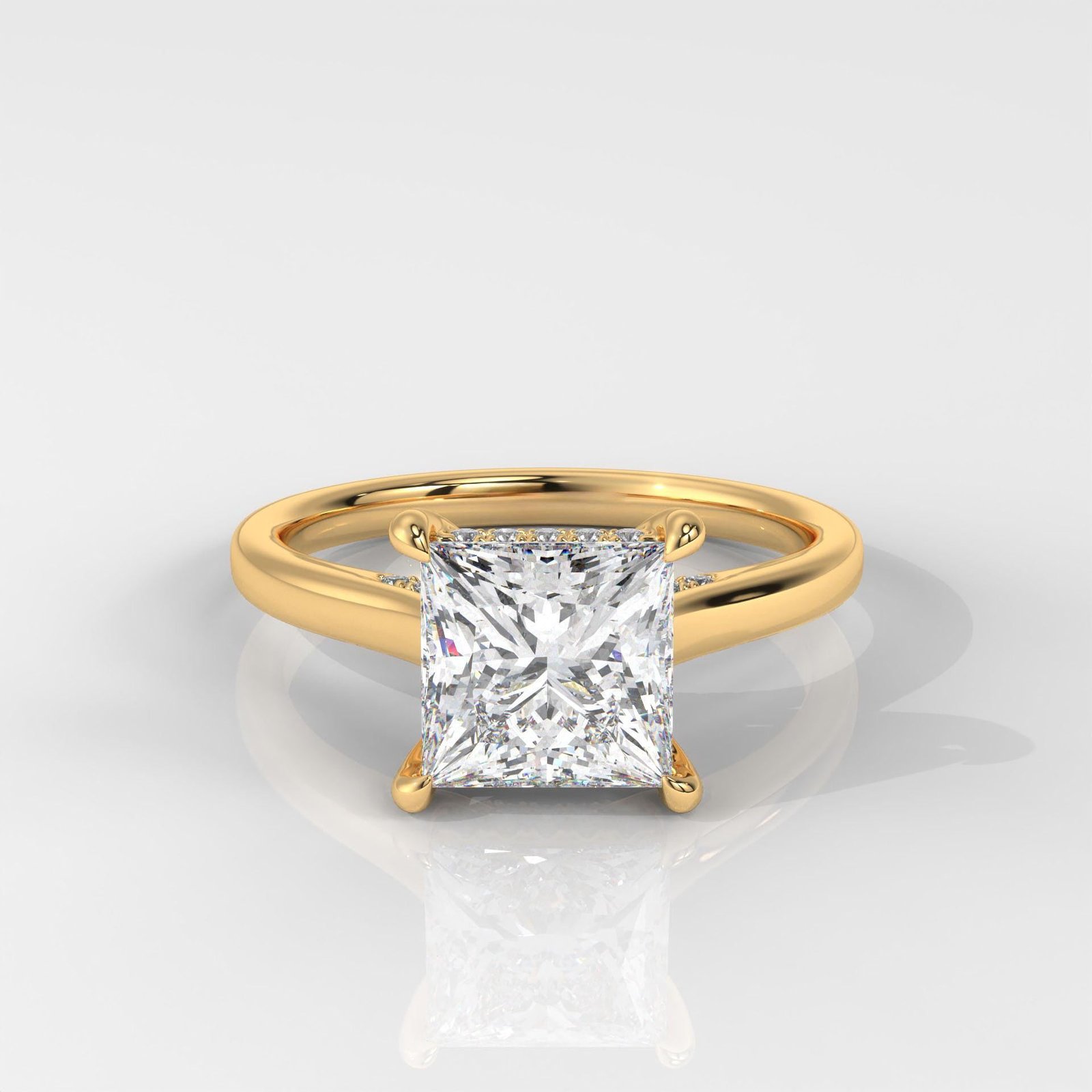 Princess Cut Hidden Halo Enagement Ring