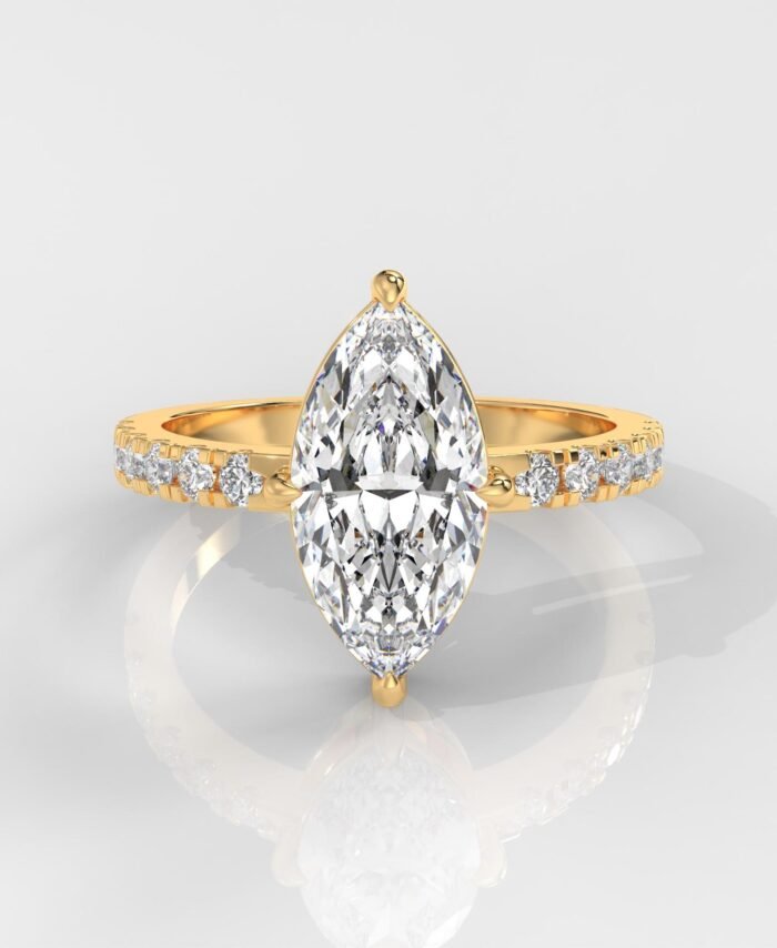 Marquise Cut Diamond Engagement Ring with Pave Band