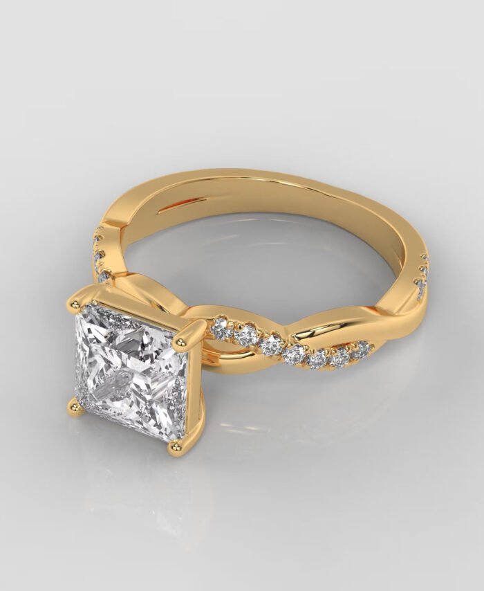 Princess Cut Twisted Band Engagement Ring