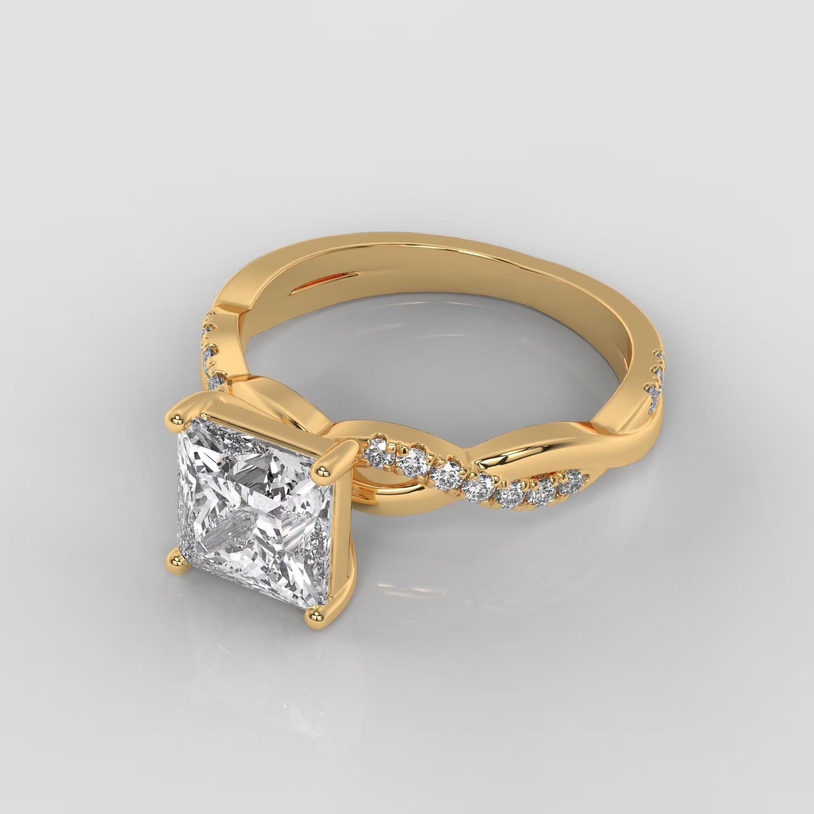 Princess Cut Twisted Band Engagement Ring