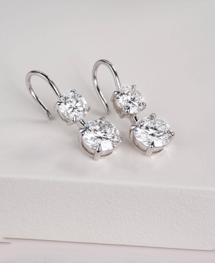 Double Round Solitaire Dangle Earrings